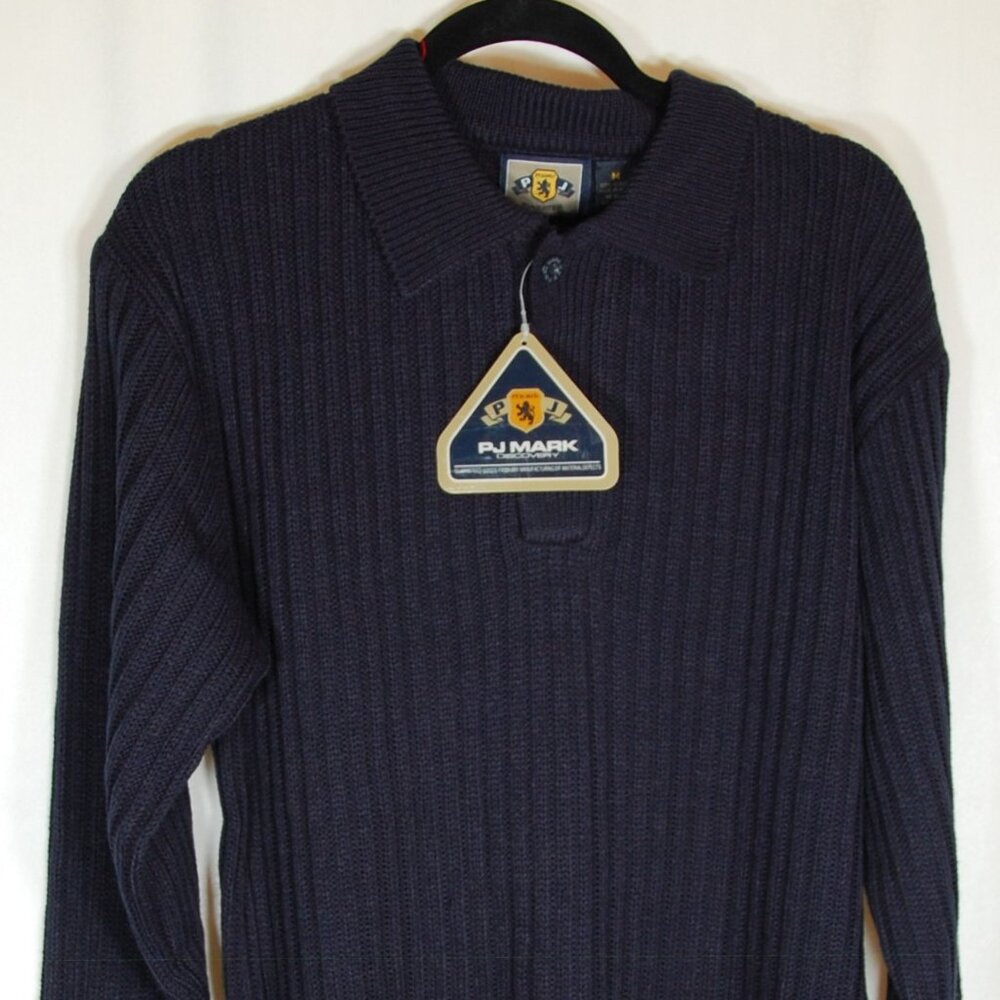 PJ Mark Discovery Knit Navy Polo Long Sleeve Pullover Collared Sweater NWT Sz M